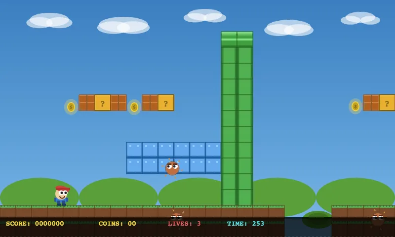 DS4 preview platformer build showing a tall green column blocking the route