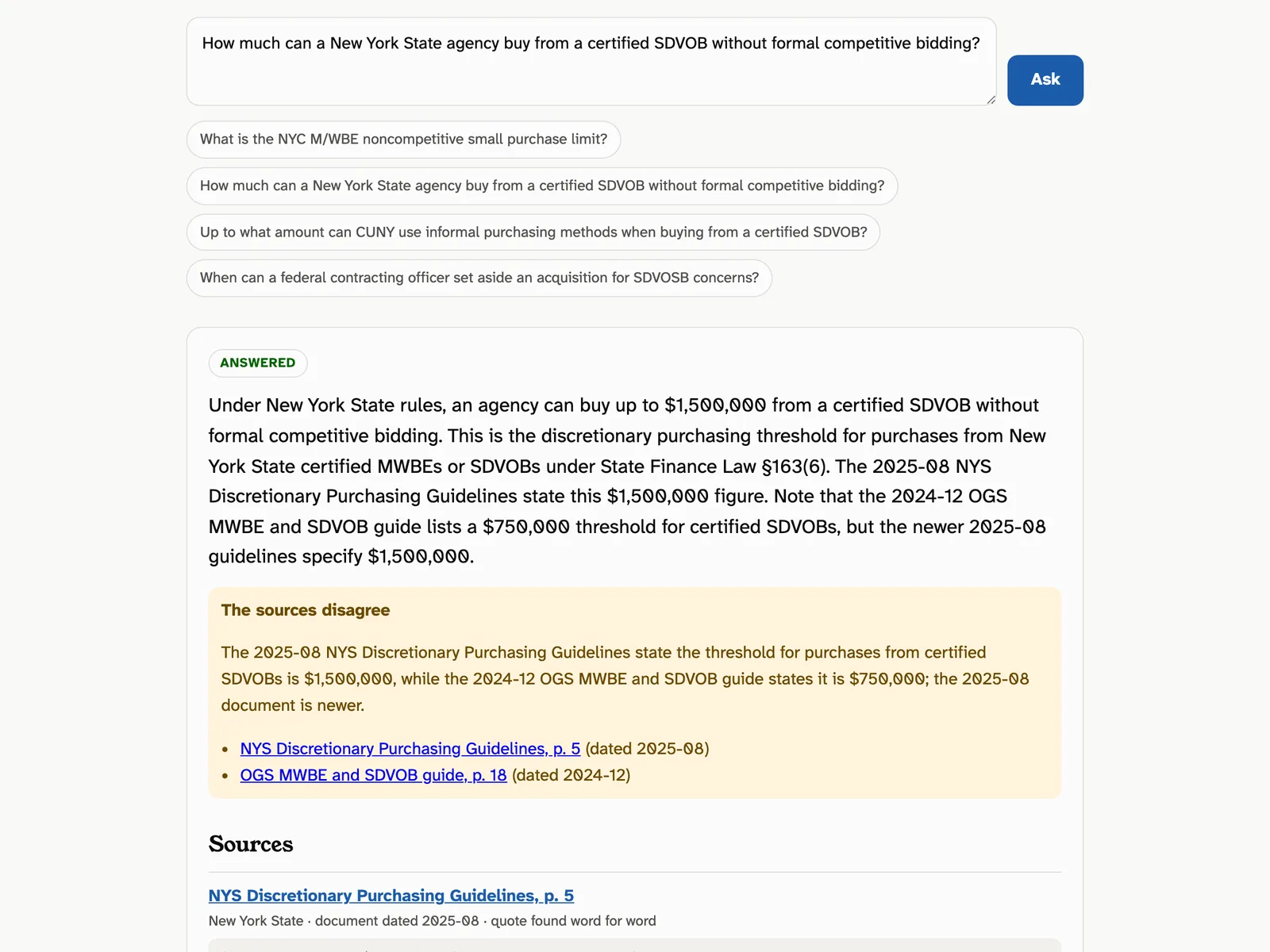 Answer about the New York State SDVOB limit with sources and a disagreement warning