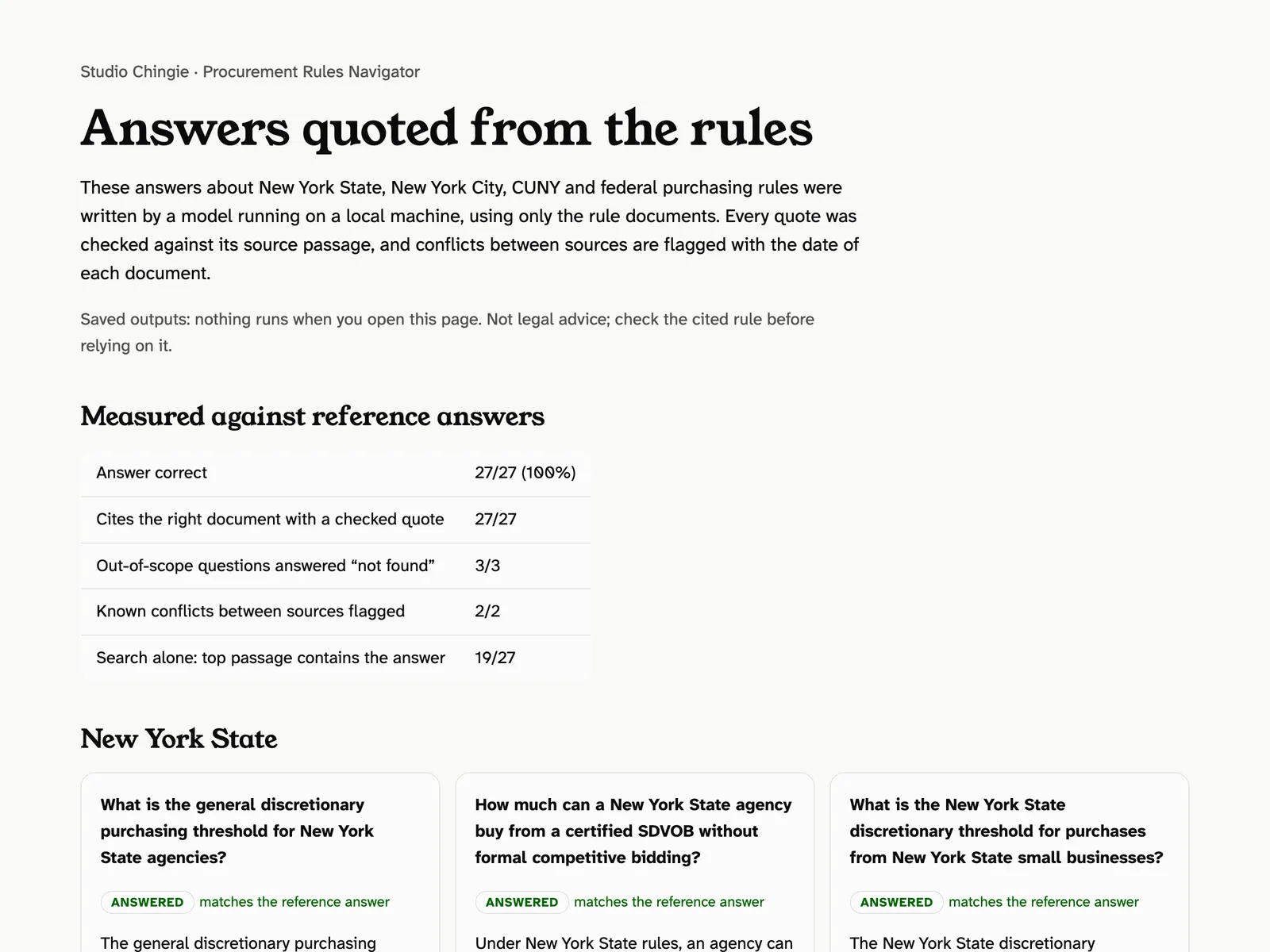 Sample answer gallery with the evaluation table