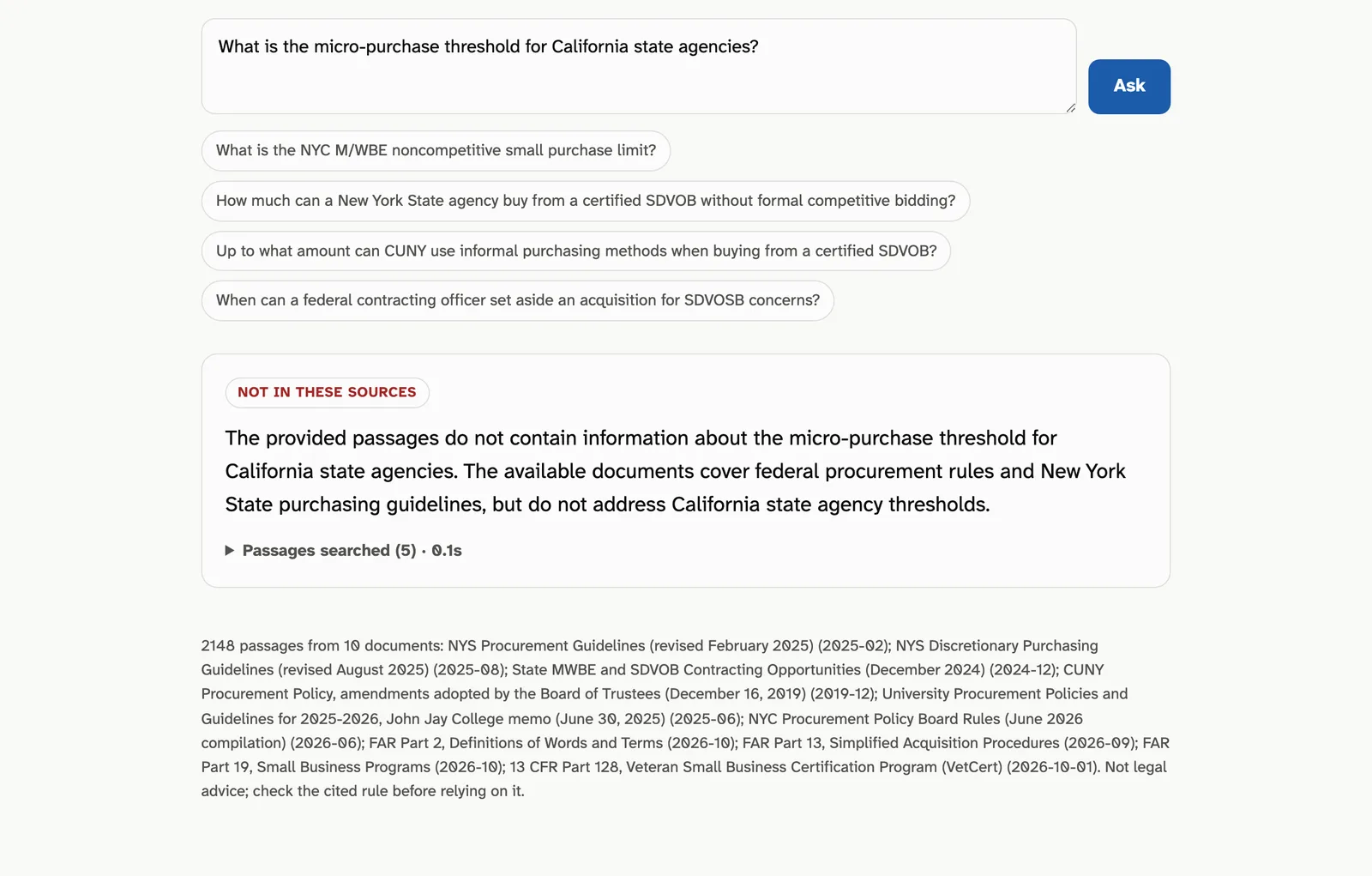 Answer marked not in these sources for a question about California
