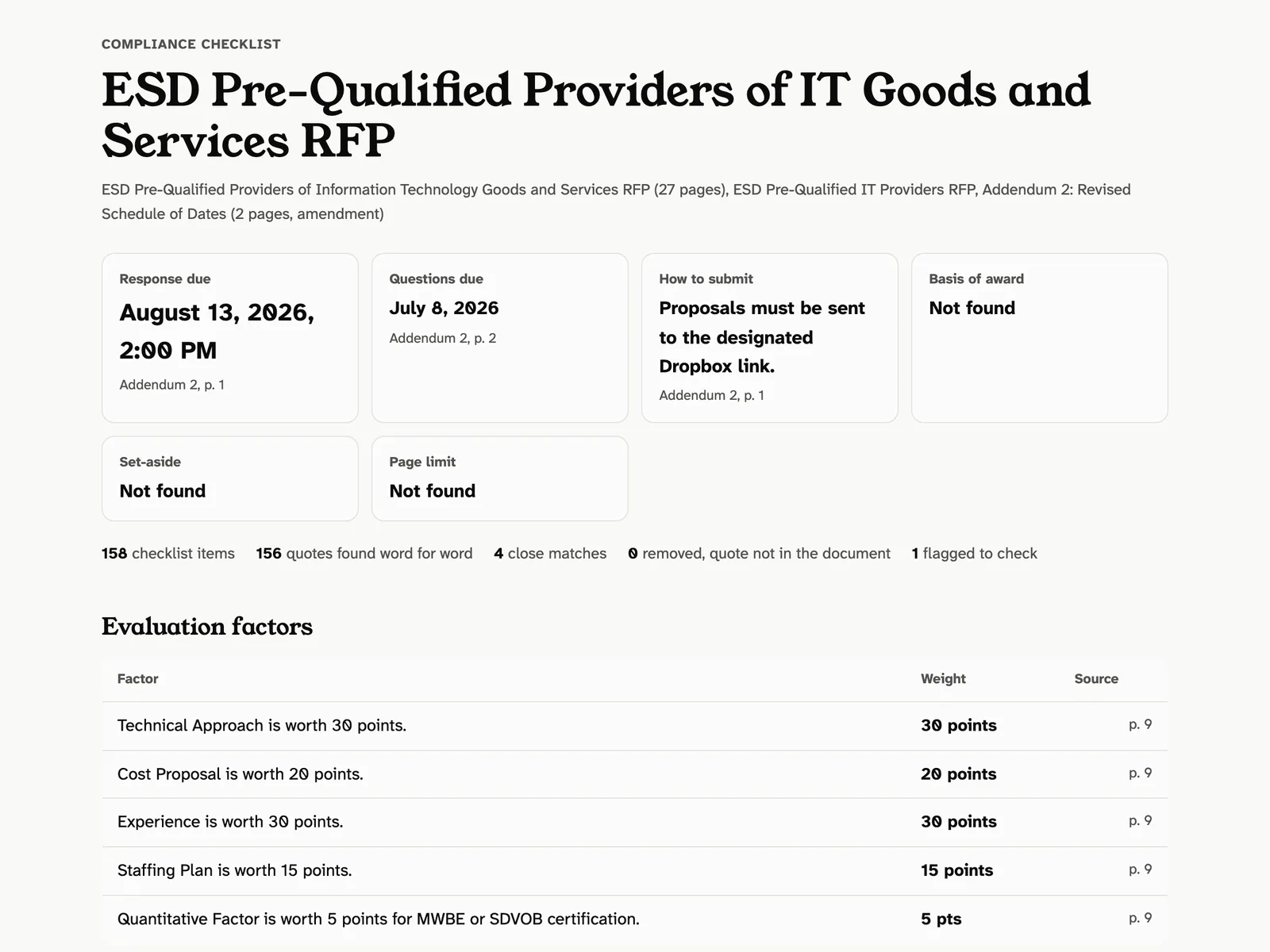 Key facts and weighted evaluation factors for a New York State RFP